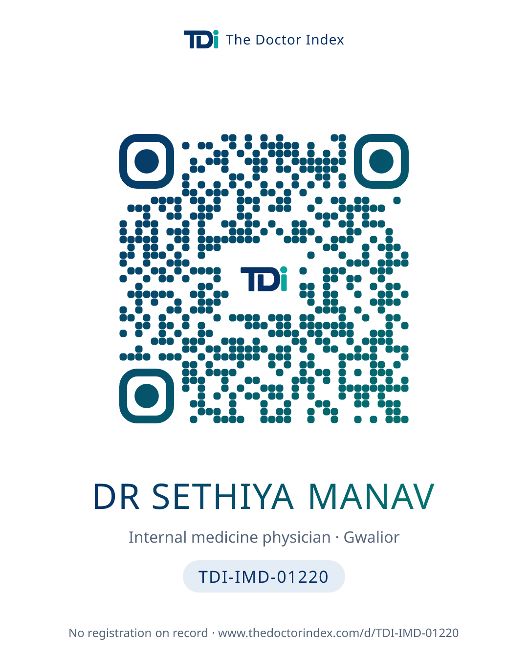 QR card for Dr Sethiya Manav, TDI-IMD-01220