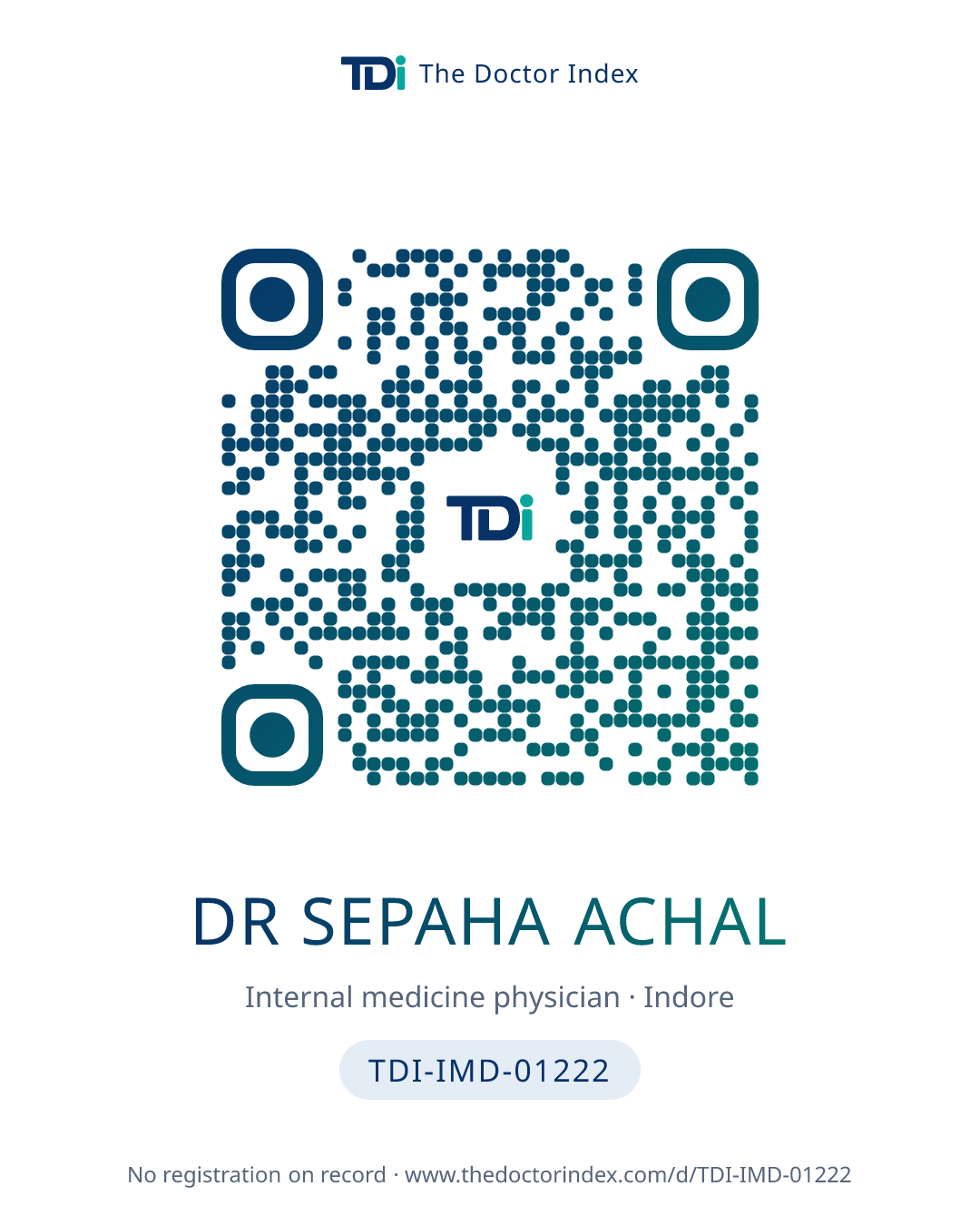 QR card for Dr Sepaha Achal, TDI-IMD-01222