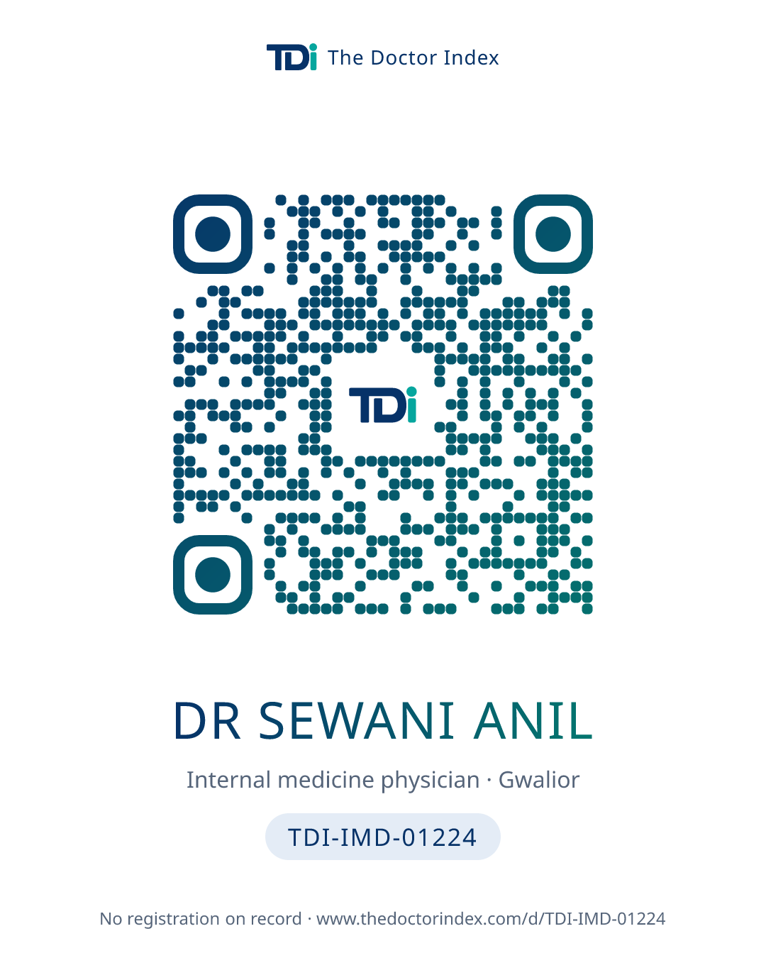 QR card for Dr Sewani Anil, TDI-IMD-01224