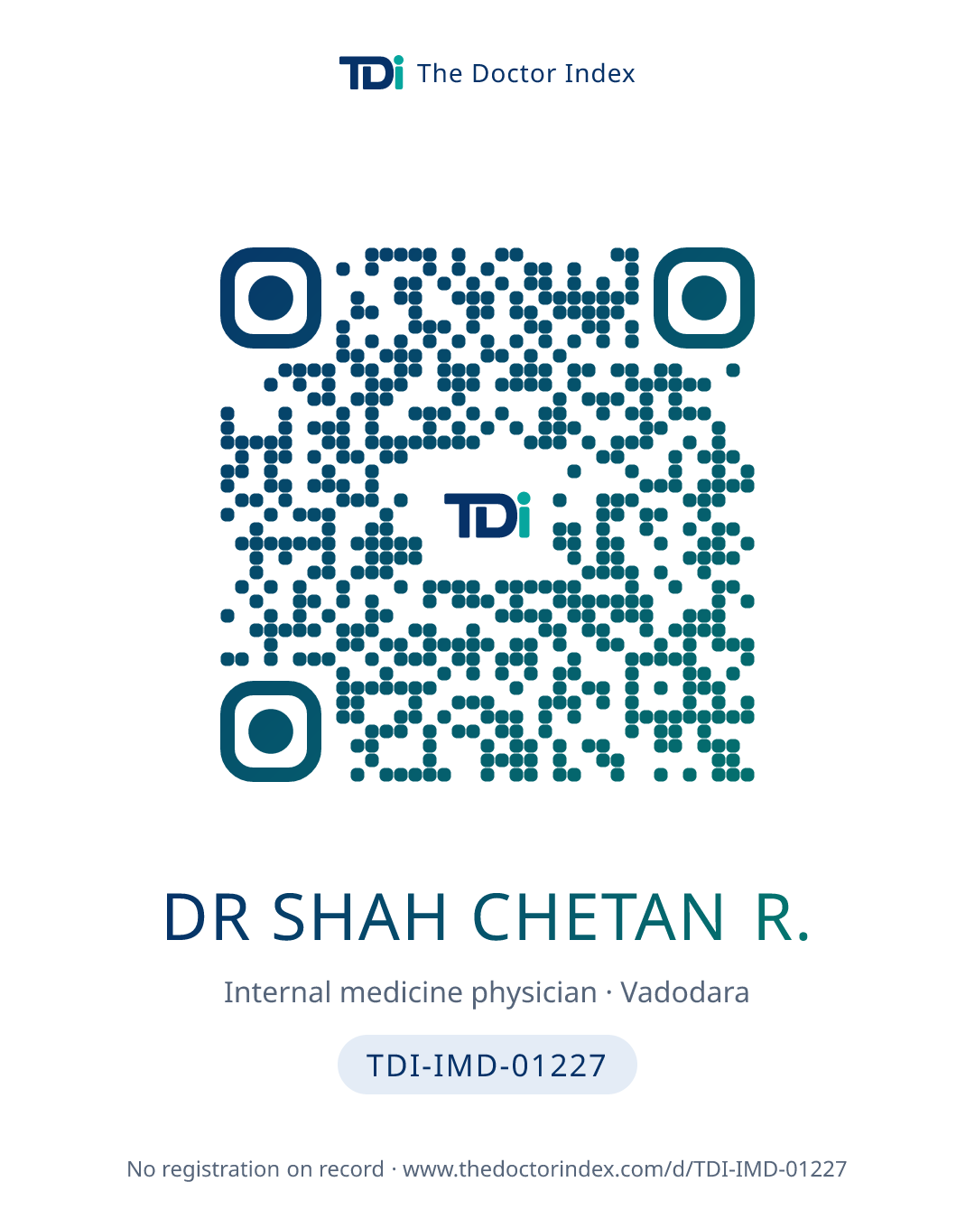 QR card for Dr Shah Chetan R., TDI-IMD-01227