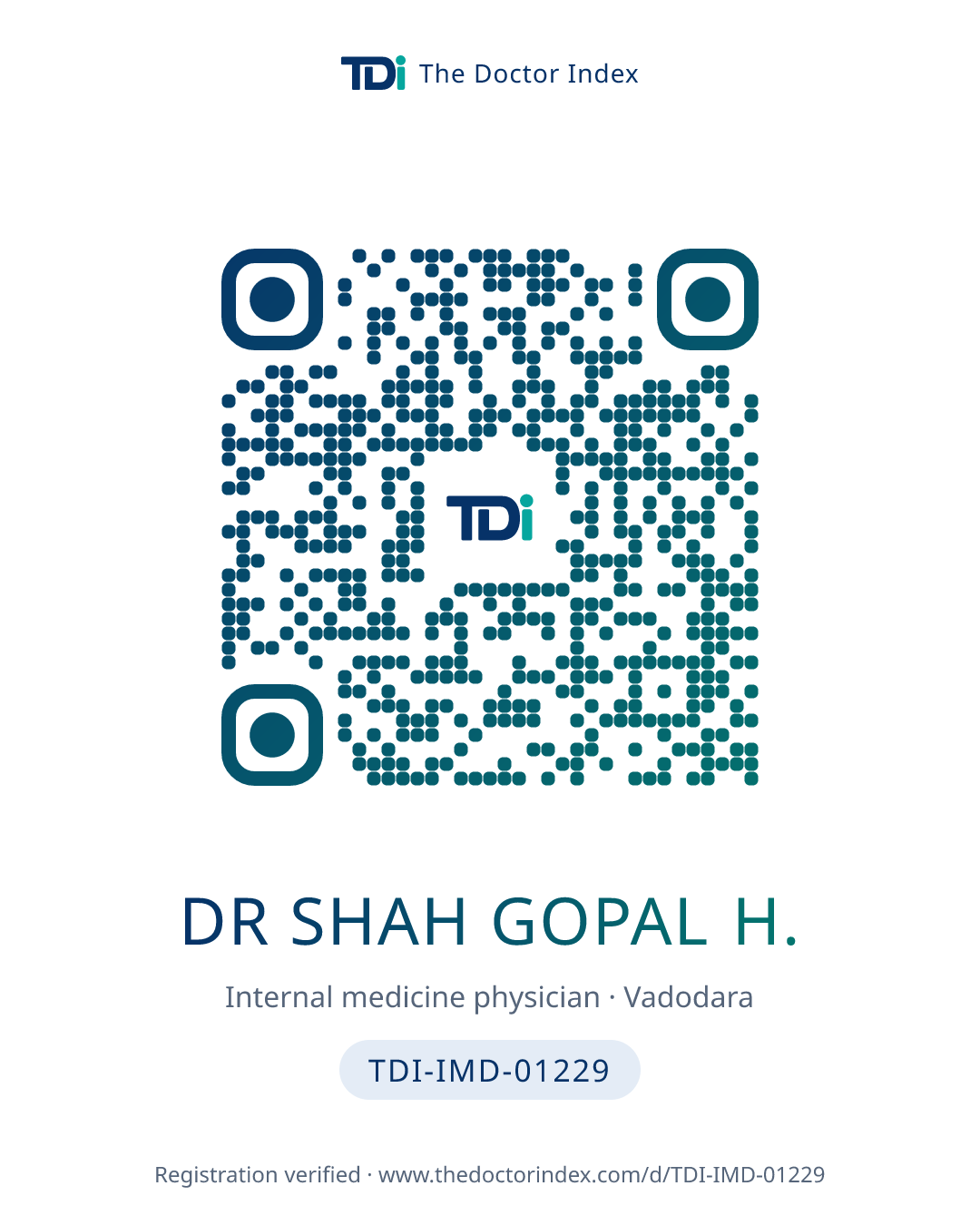 QR card for Dr Shah Gopal H., TDI-IMD-01229