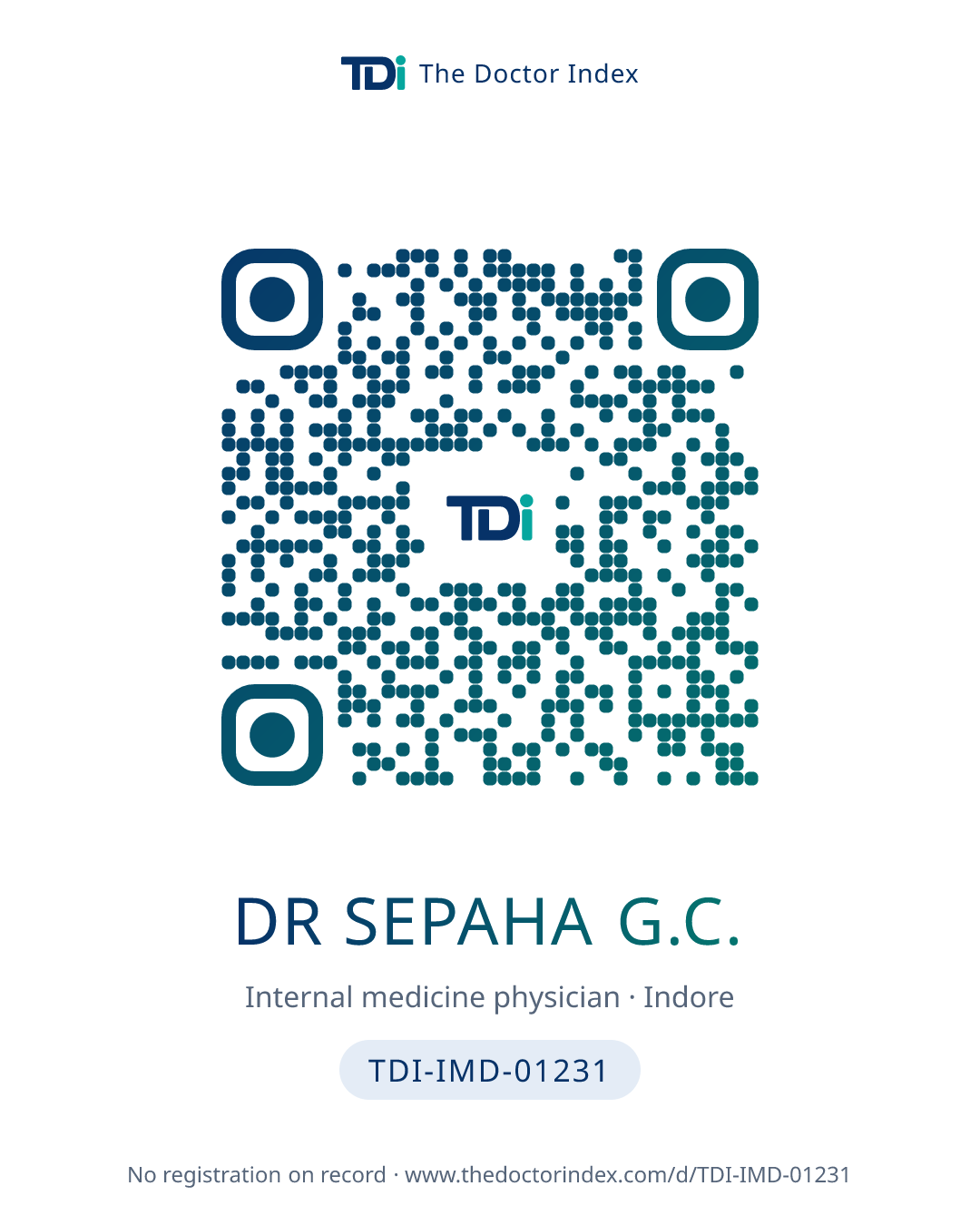 QR card for Dr Sepaha G.C., TDI-IMD-01231