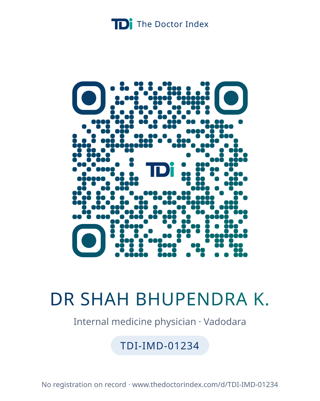 QR card for Dr Shah Bhupendra K., TDI-IMD-01234