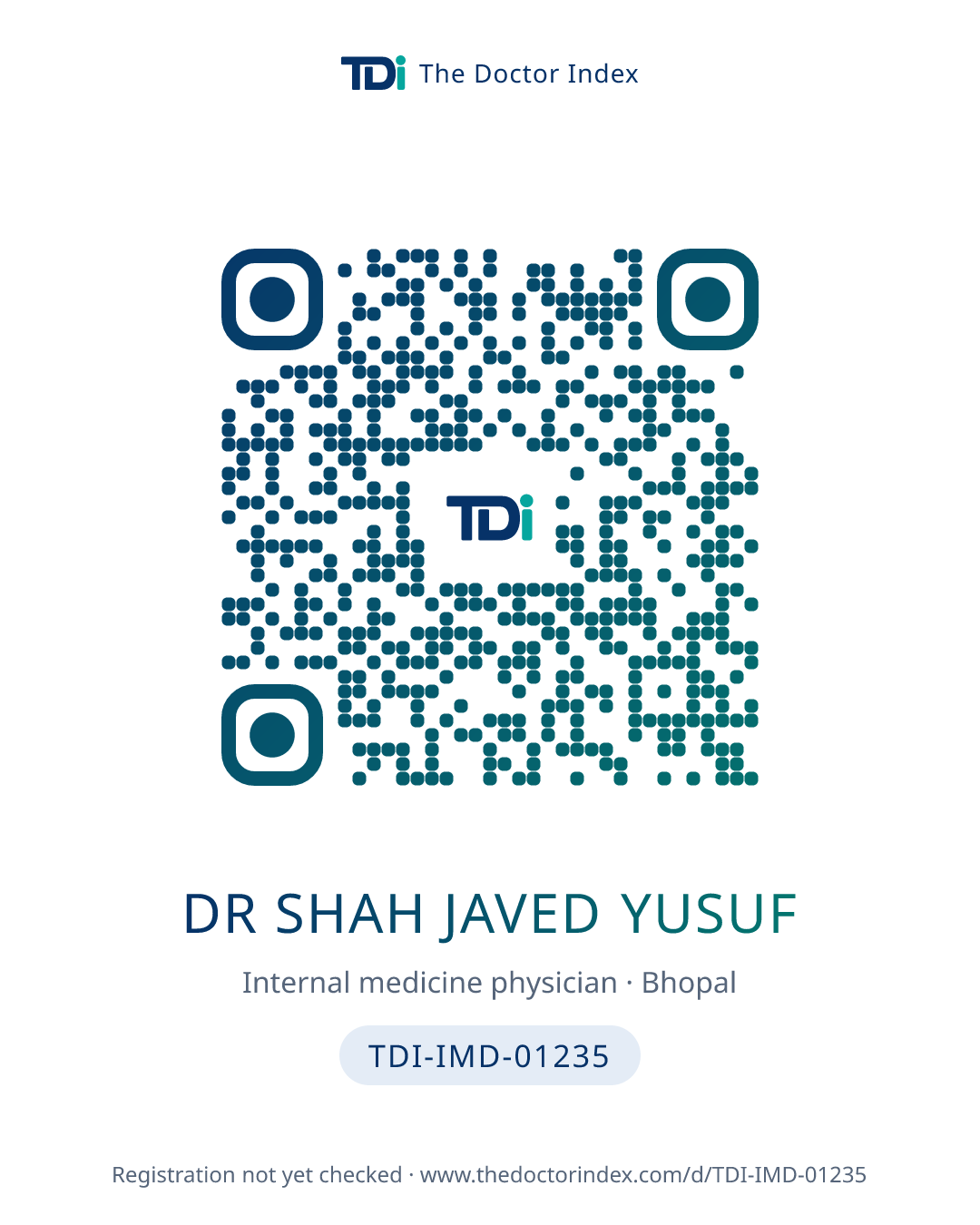 QR card for Dr Shah Javed Yusuf, TDI-IMD-01235