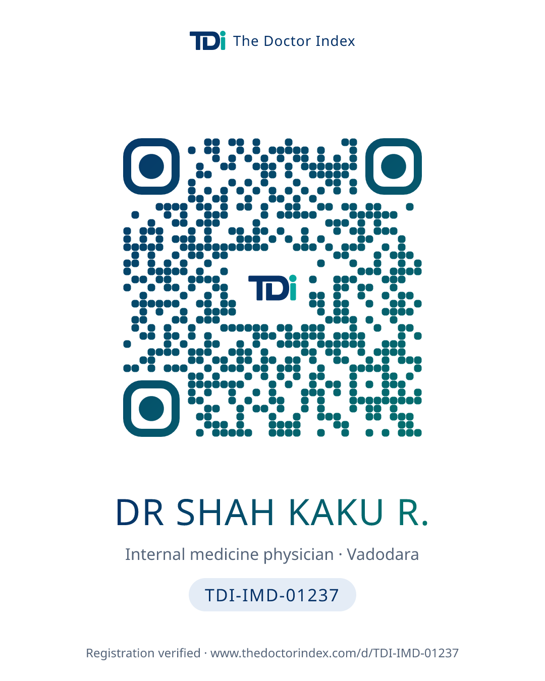 QR card for Dr Shah Kaku R., TDI-IMD-01237