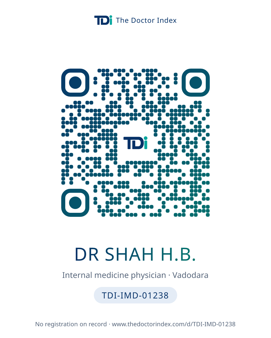 QR card for Dr Shah H.B., TDI-IMD-01238