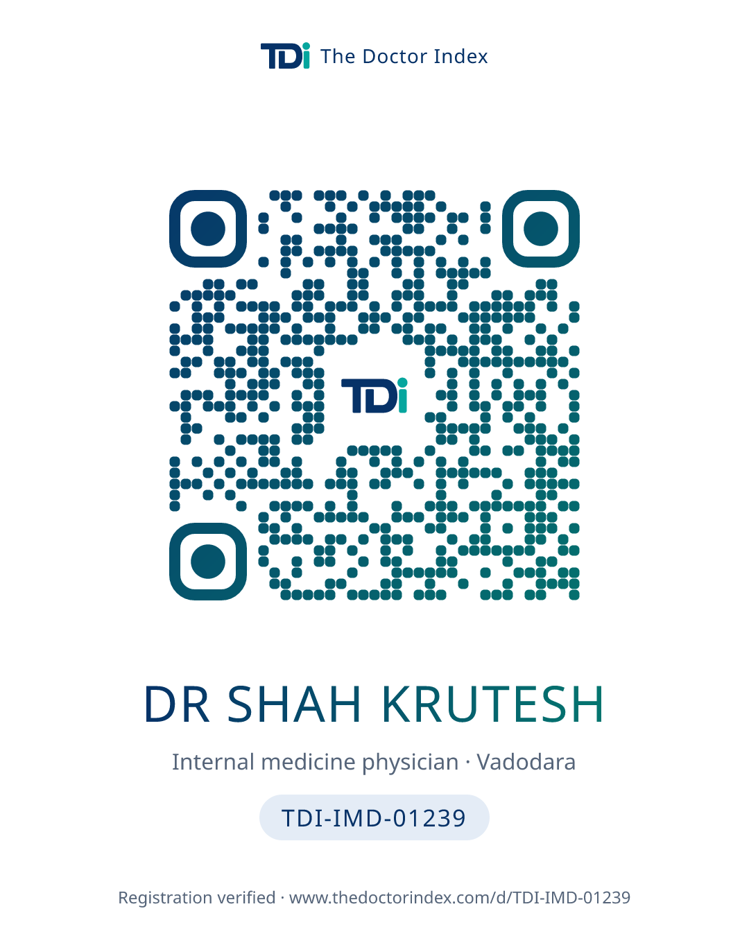 QR card for Dr Shah Krutesh, TDI-IMD-01239