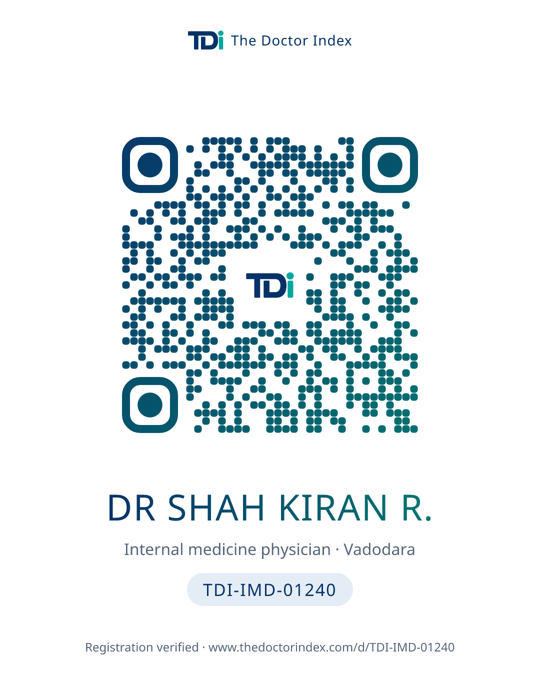 QR card for Dr Shah Kiran R., TDI-IMD-01240