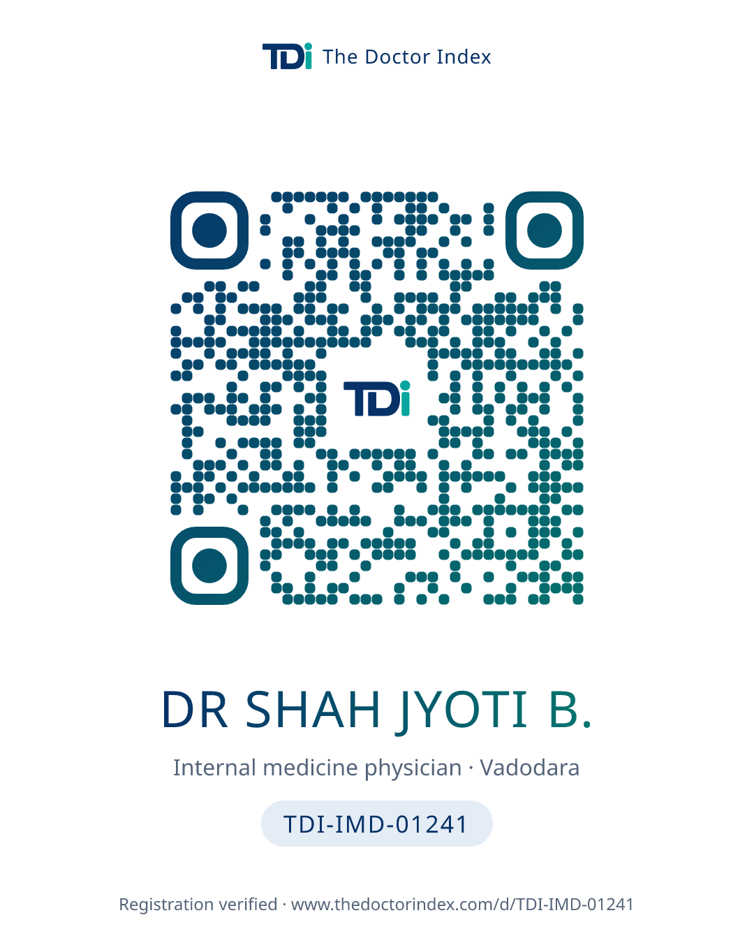 QR card for Dr Shah Jyoti B., TDI-IMD-01241
