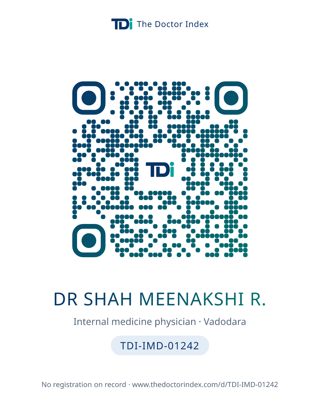 QR card for Dr Shah Meenakshi R., TDI-IMD-01242