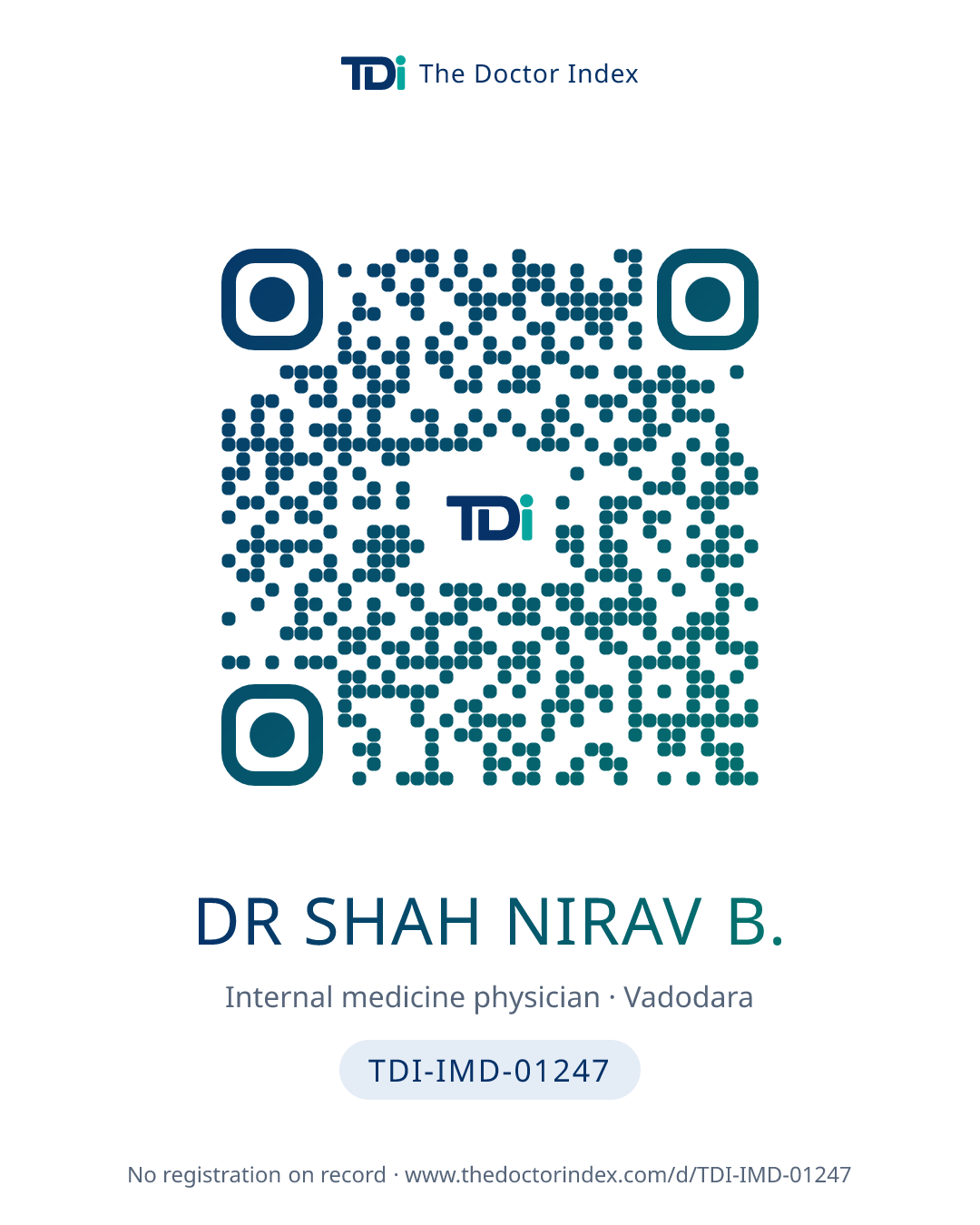 QR card for Dr Shah Nirav B., TDI-IMD-01247