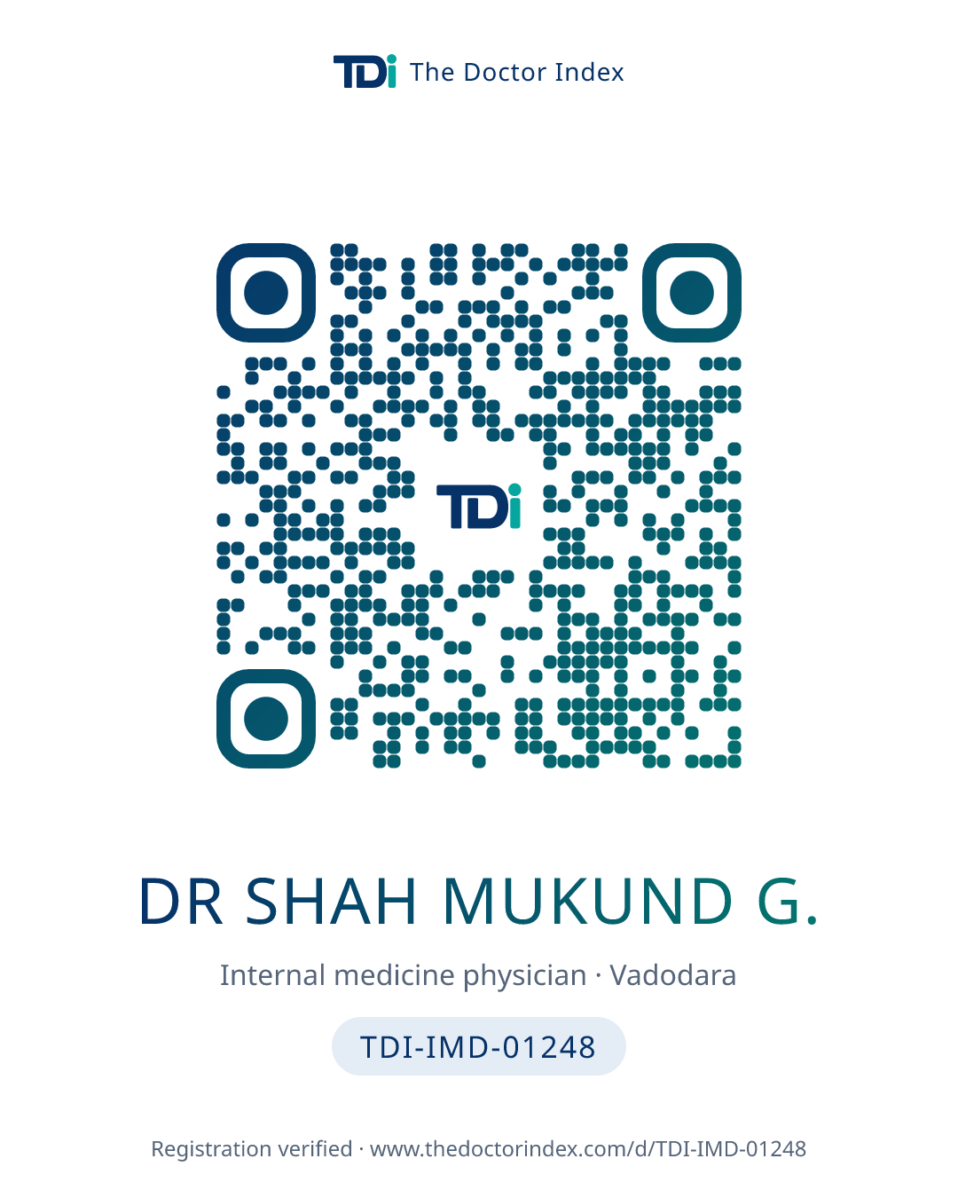 QR card for Dr Shah Mukund G., TDI-IMD-01248