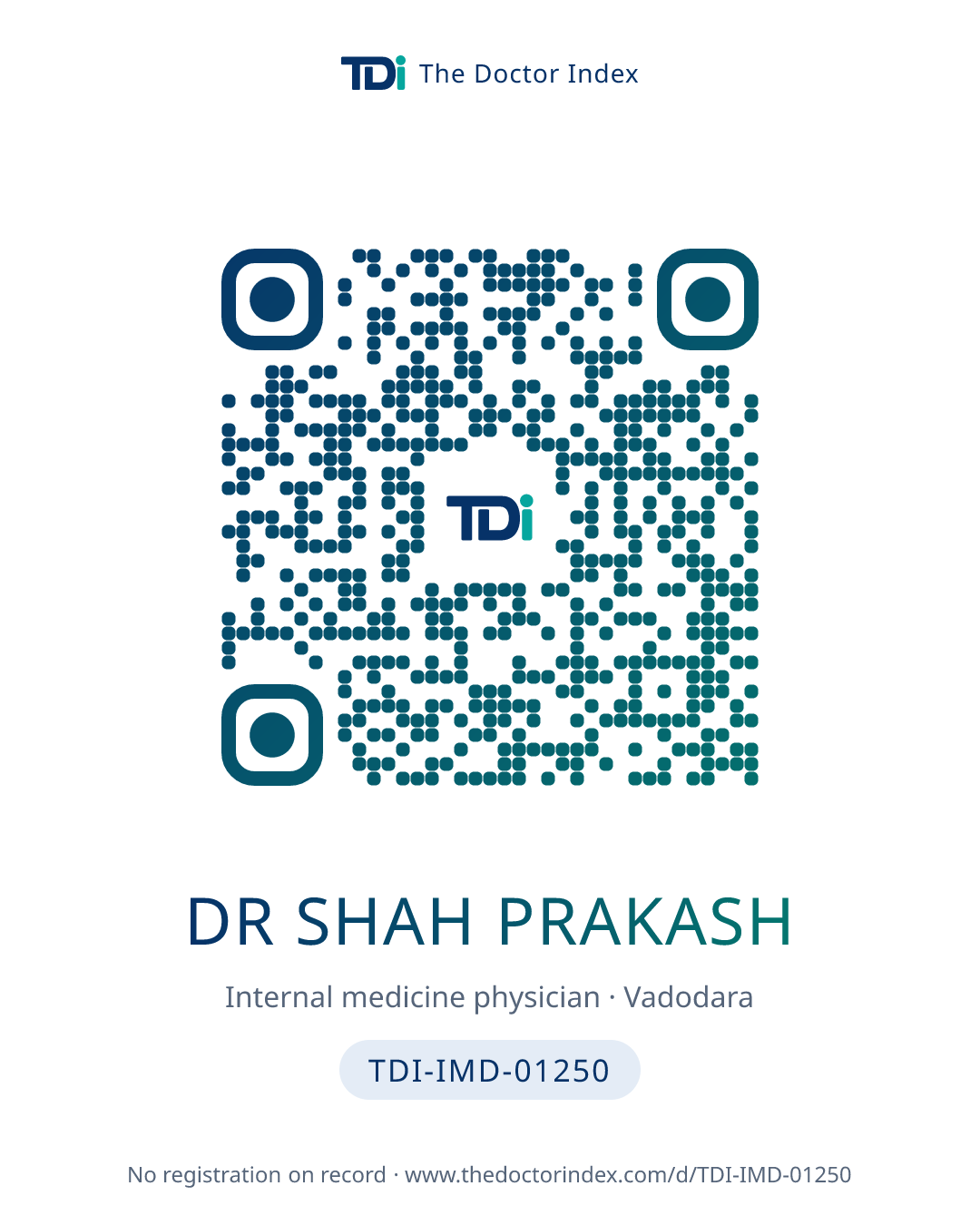 QR card for Dr Shah Prakash, TDI-IMD-01250