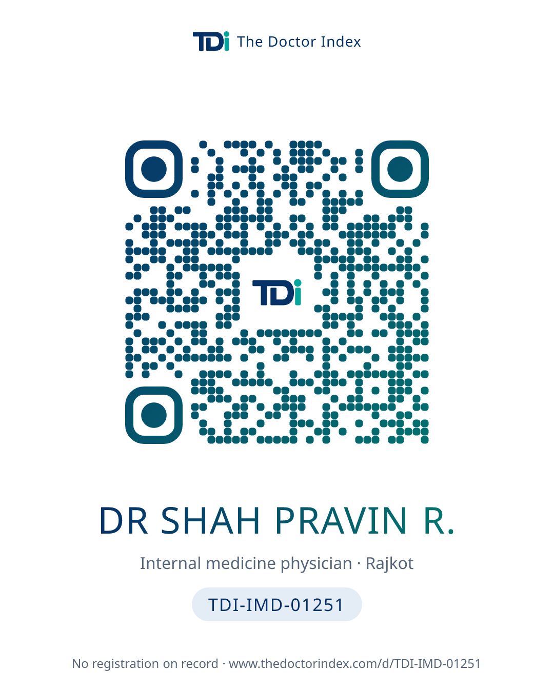 QR card for Dr Shah Pravin R., TDI-IMD-01251