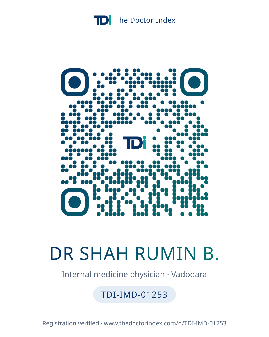 QR card for Dr Shah Rumin B., TDI-IMD-01253