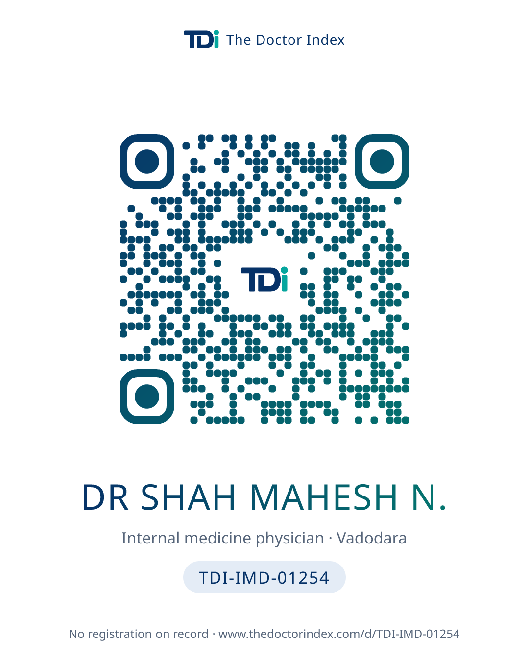 QR card for Dr Shah Mahesh N., TDI-IMD-01254