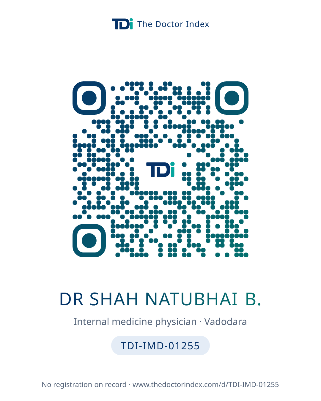 QR card for Dr Shah Natubhai B., TDI-IMD-01255