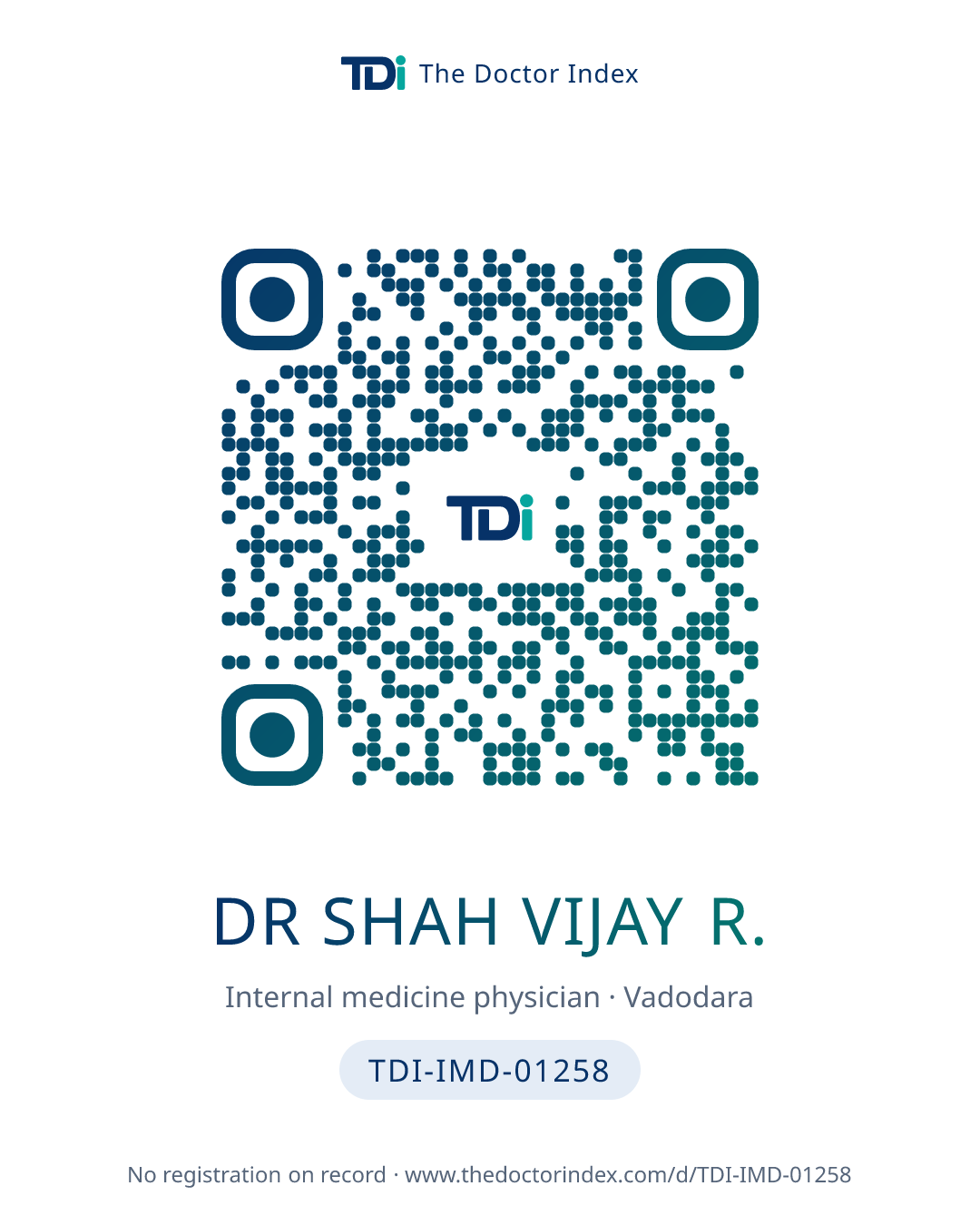 QR card for Dr Shah Vijay R., TDI-IMD-01258