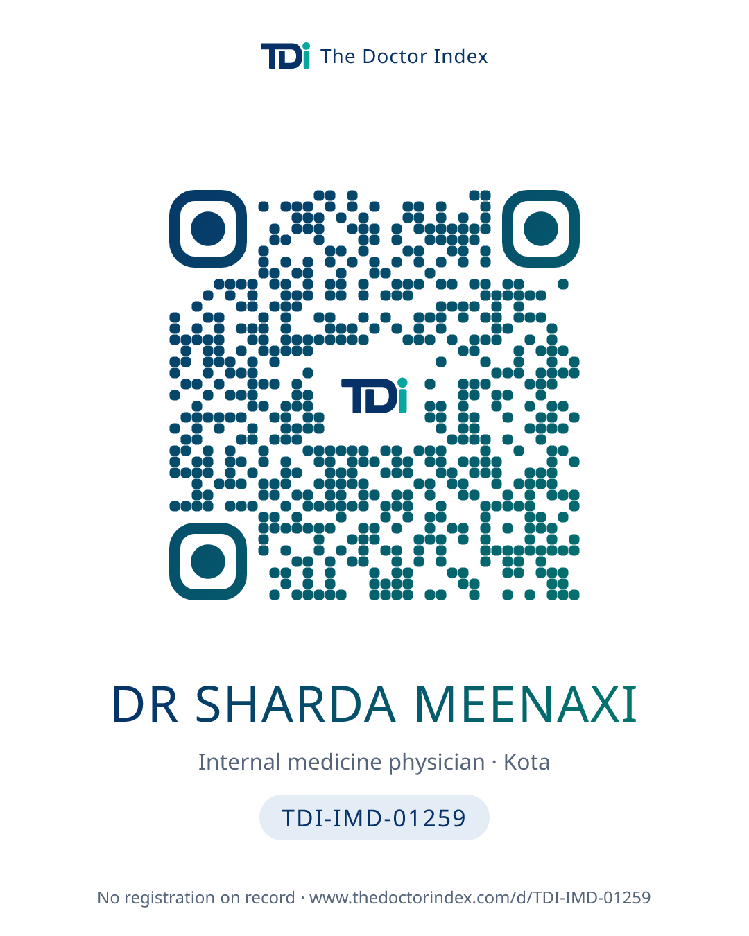 QR card for Dr Sharda Meenaxi, TDI-IMD-01259