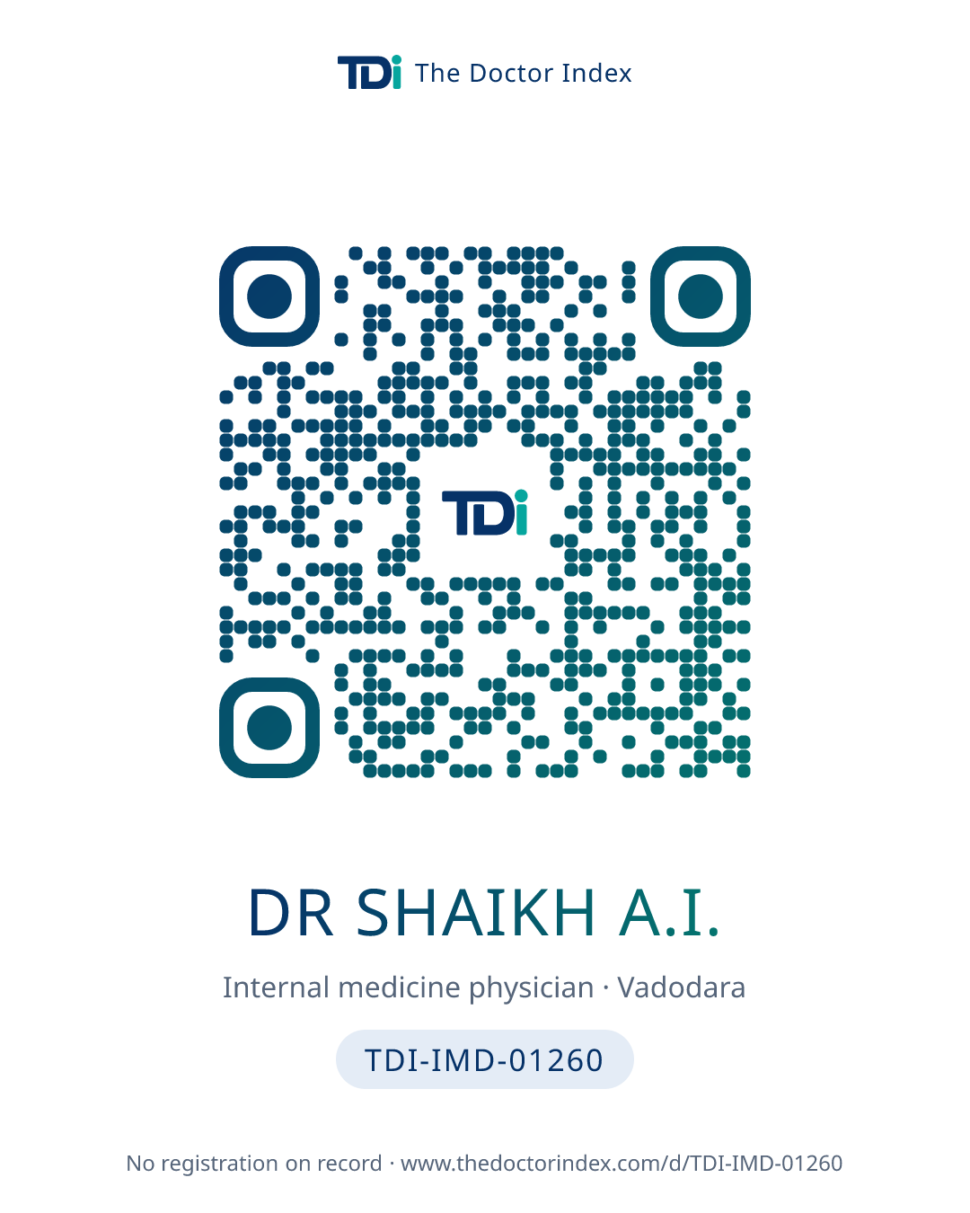 QR card for Dr Shaikh A.I., TDI-IMD-01260