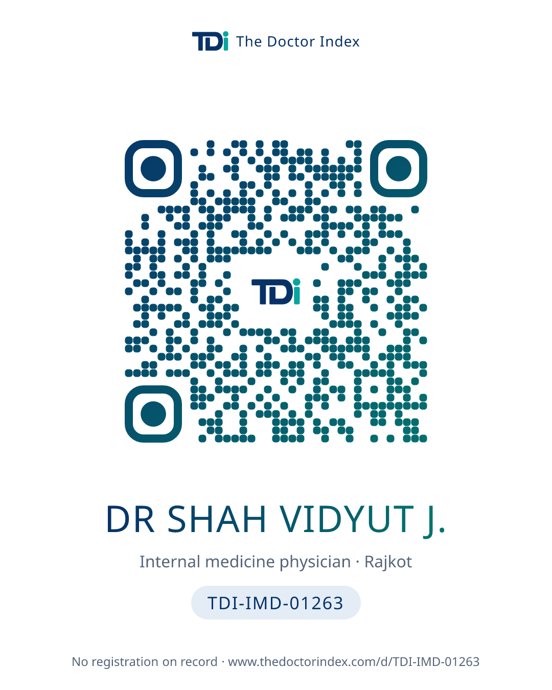 QR card for Dr Shah Vidyut J., TDI-IMD-01263