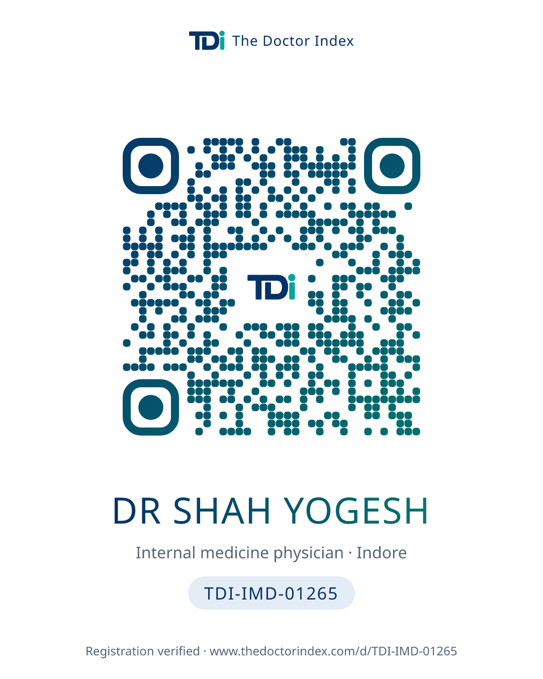 QR card for Dr Shah Yogesh, TDI-IMD-01265