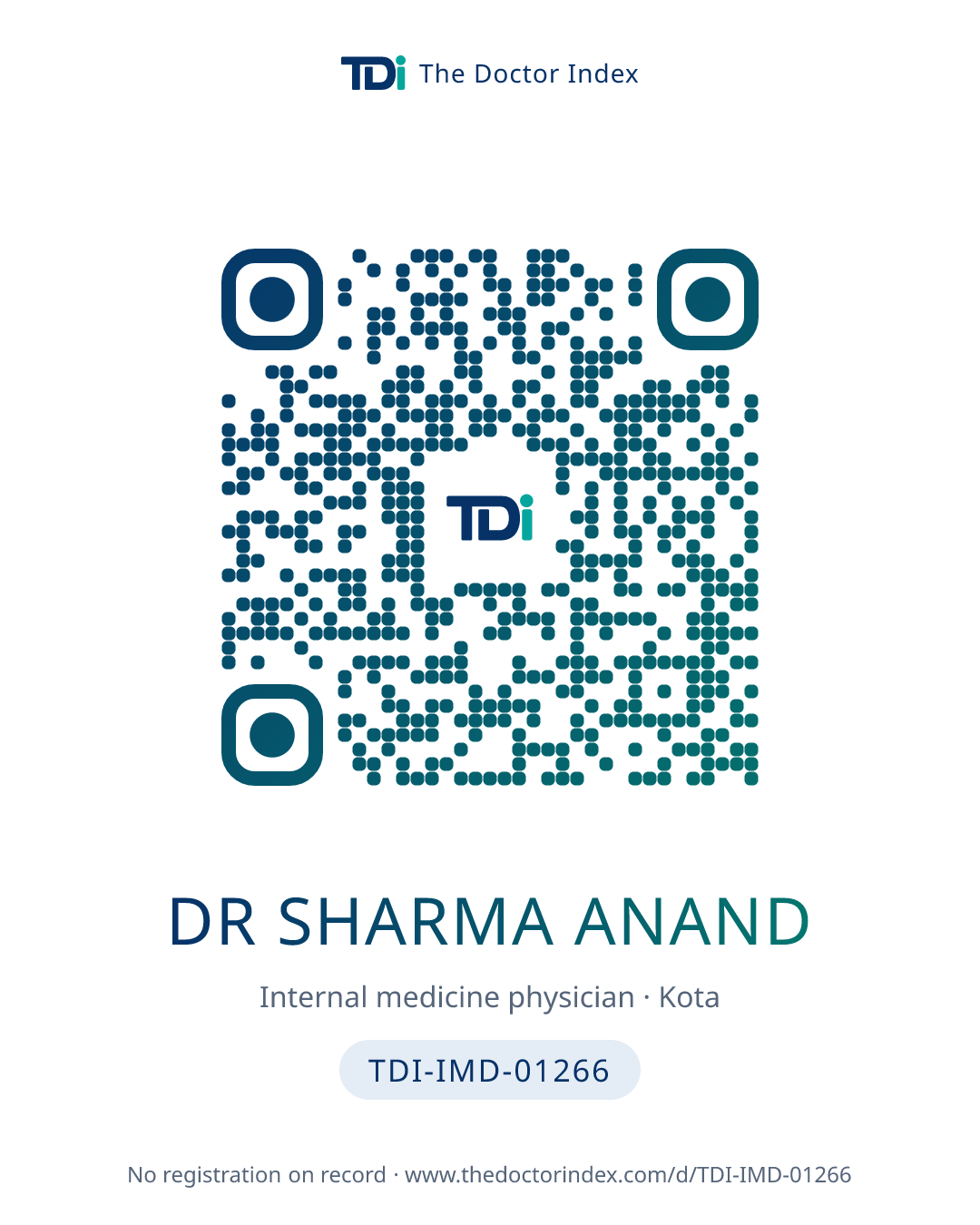 QR card for Dr Sharma Anand, TDI-IMD-01266