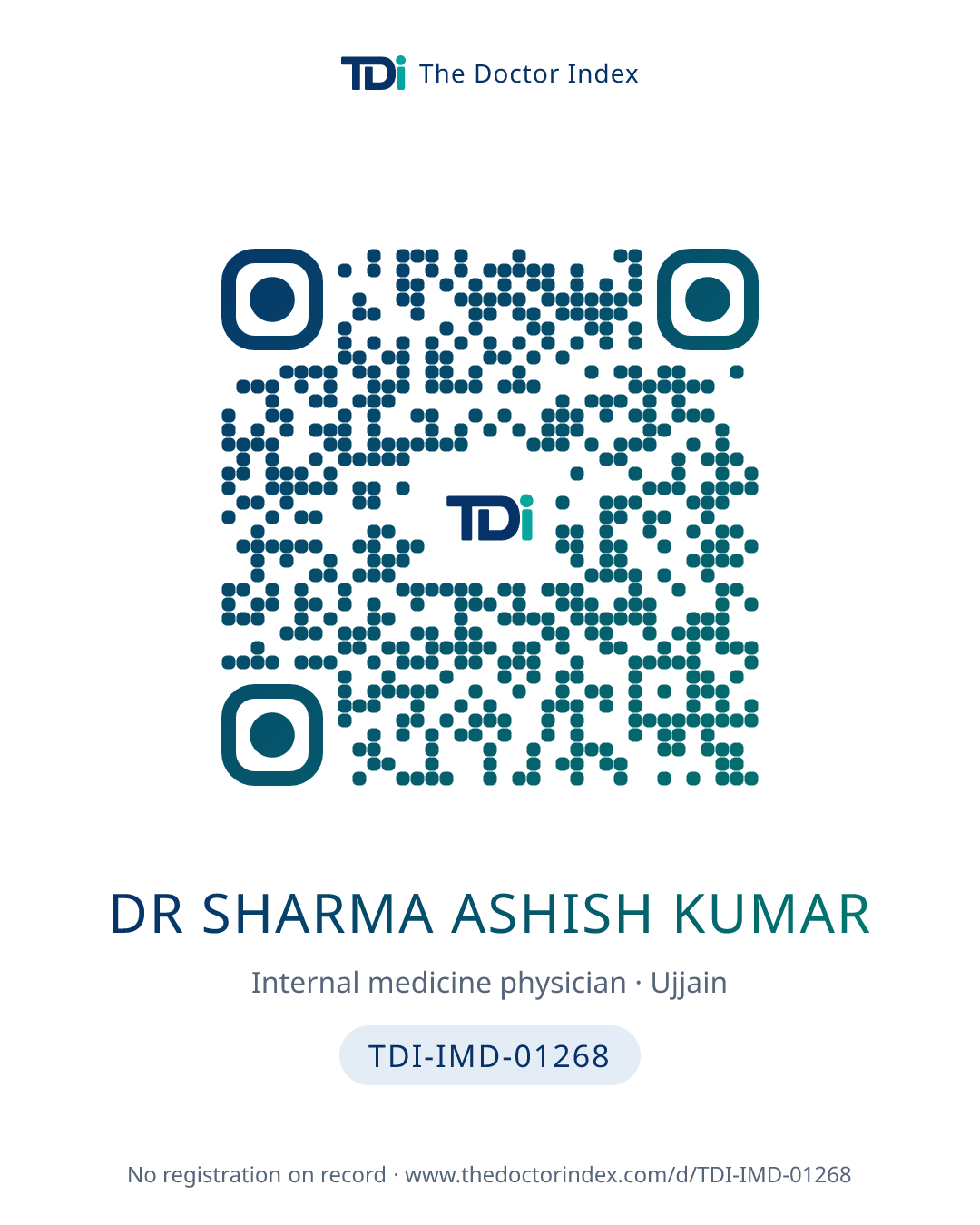 QR card for Dr Sharma Ashish Kumar, TDI-IMD-01268