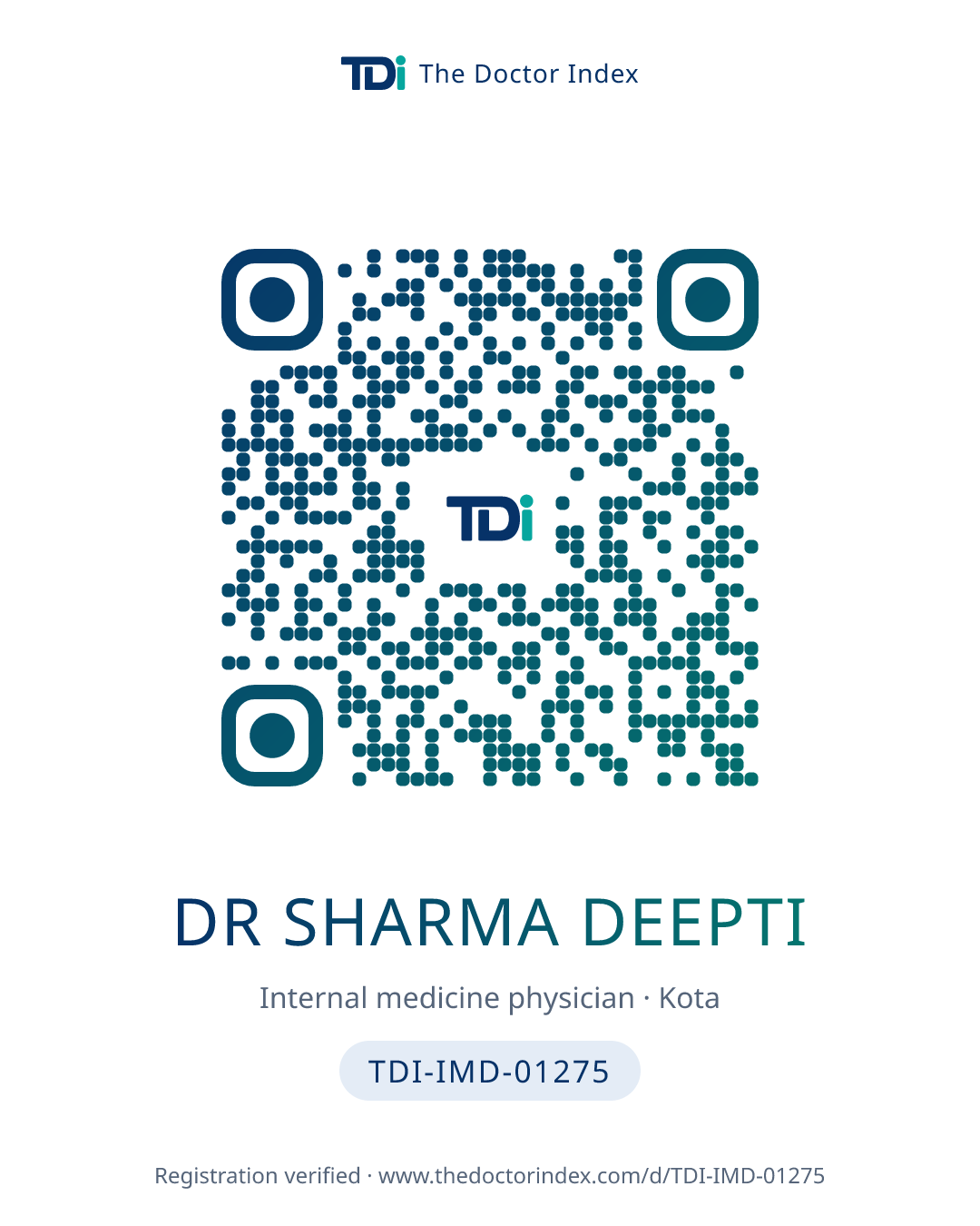 QR card for Dr Sharma Deepti, TDI-IMD-01275