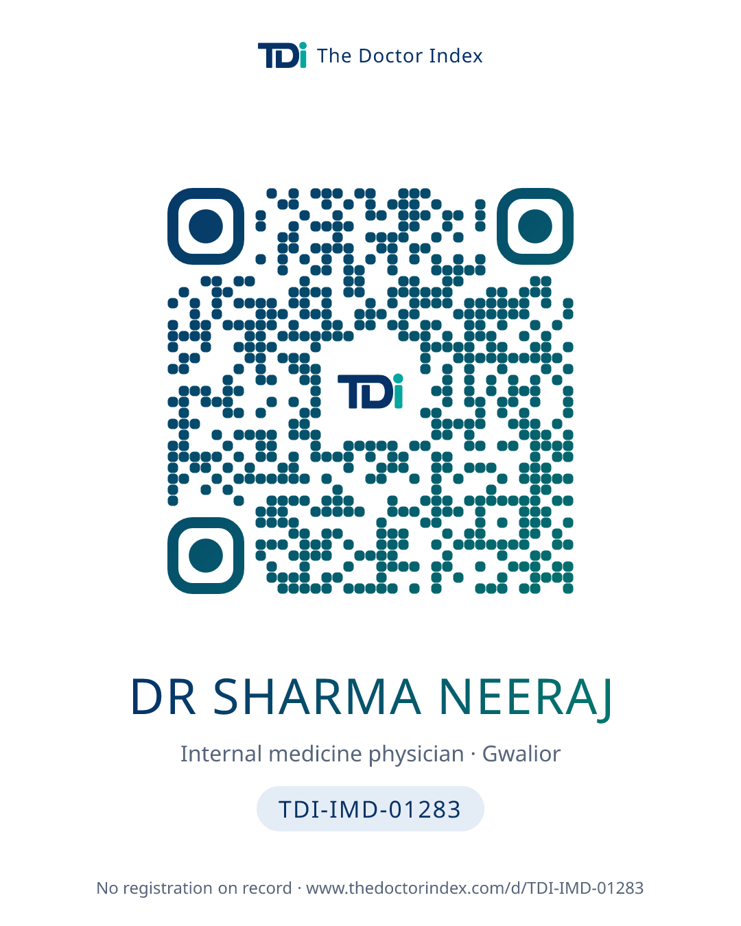 QR card for Dr Sharma Neeraj, TDI-IMD-01283