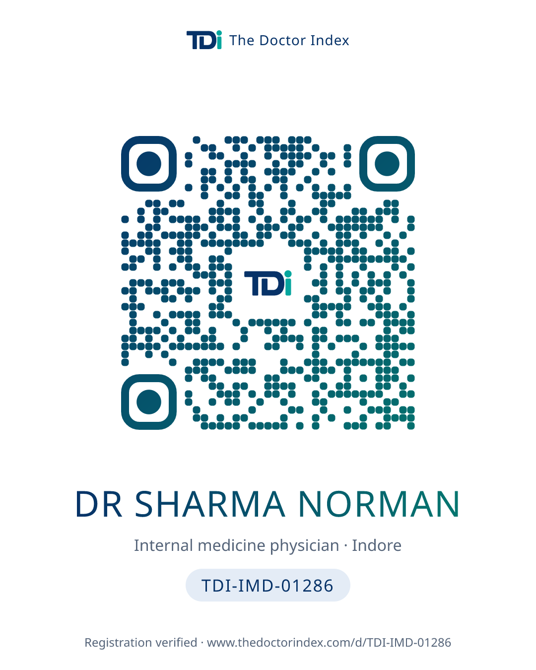 QR card for Dr Sharma Norman, TDI-IMD-01286