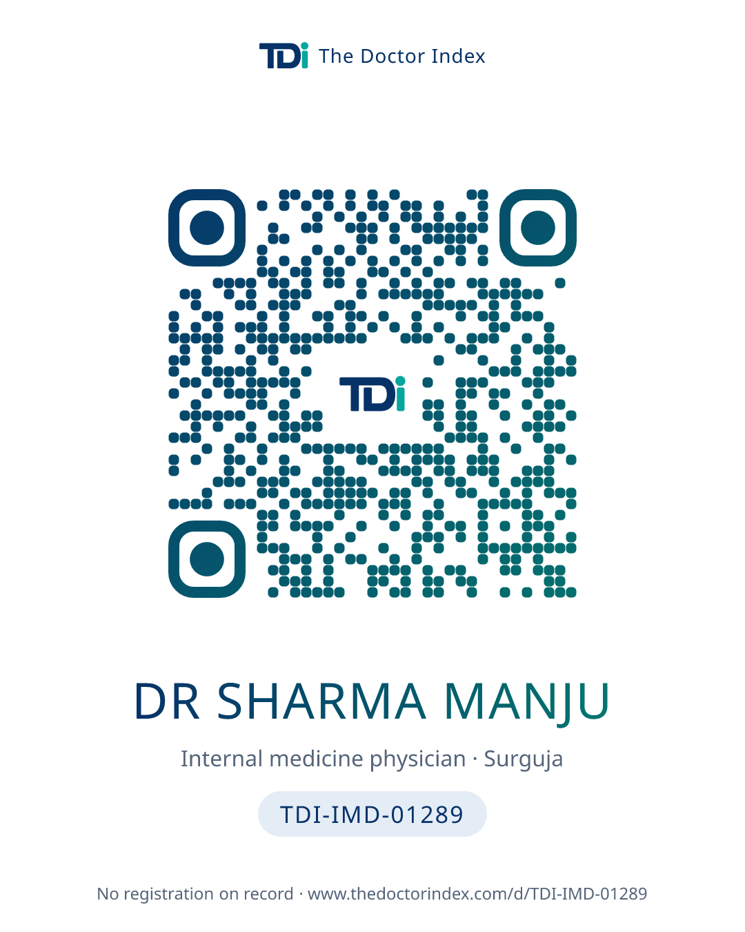 QR card for Dr Sharma Manju, TDI-IMD-01289