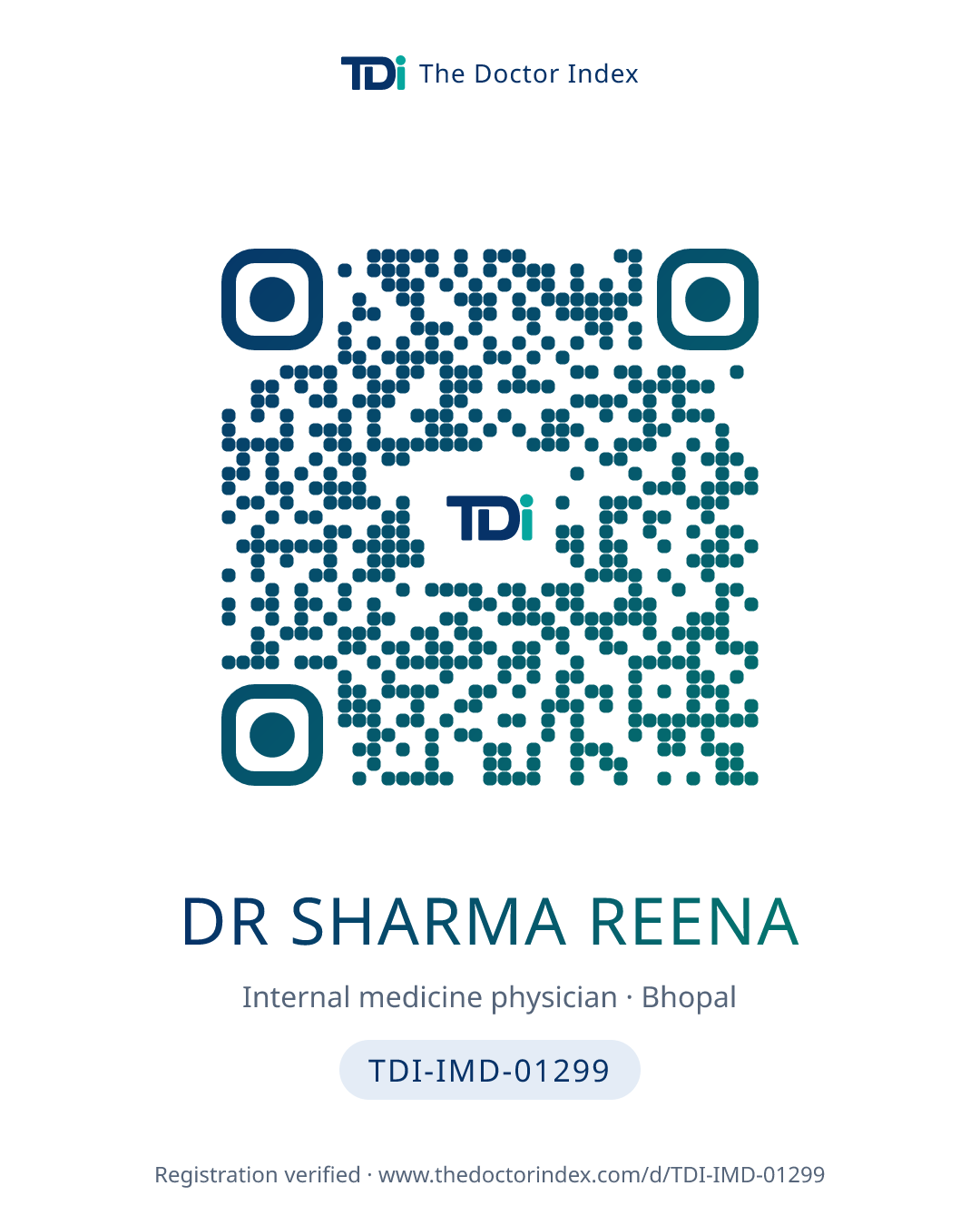 QR card for Dr Sharma Reena, TDI-IMD-01299