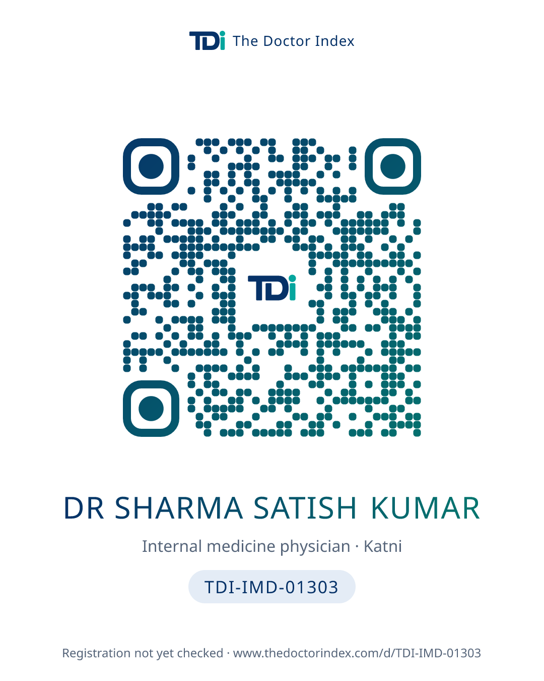 QR card for Dr Sharma Satish Kumar, TDI-IMD-01303