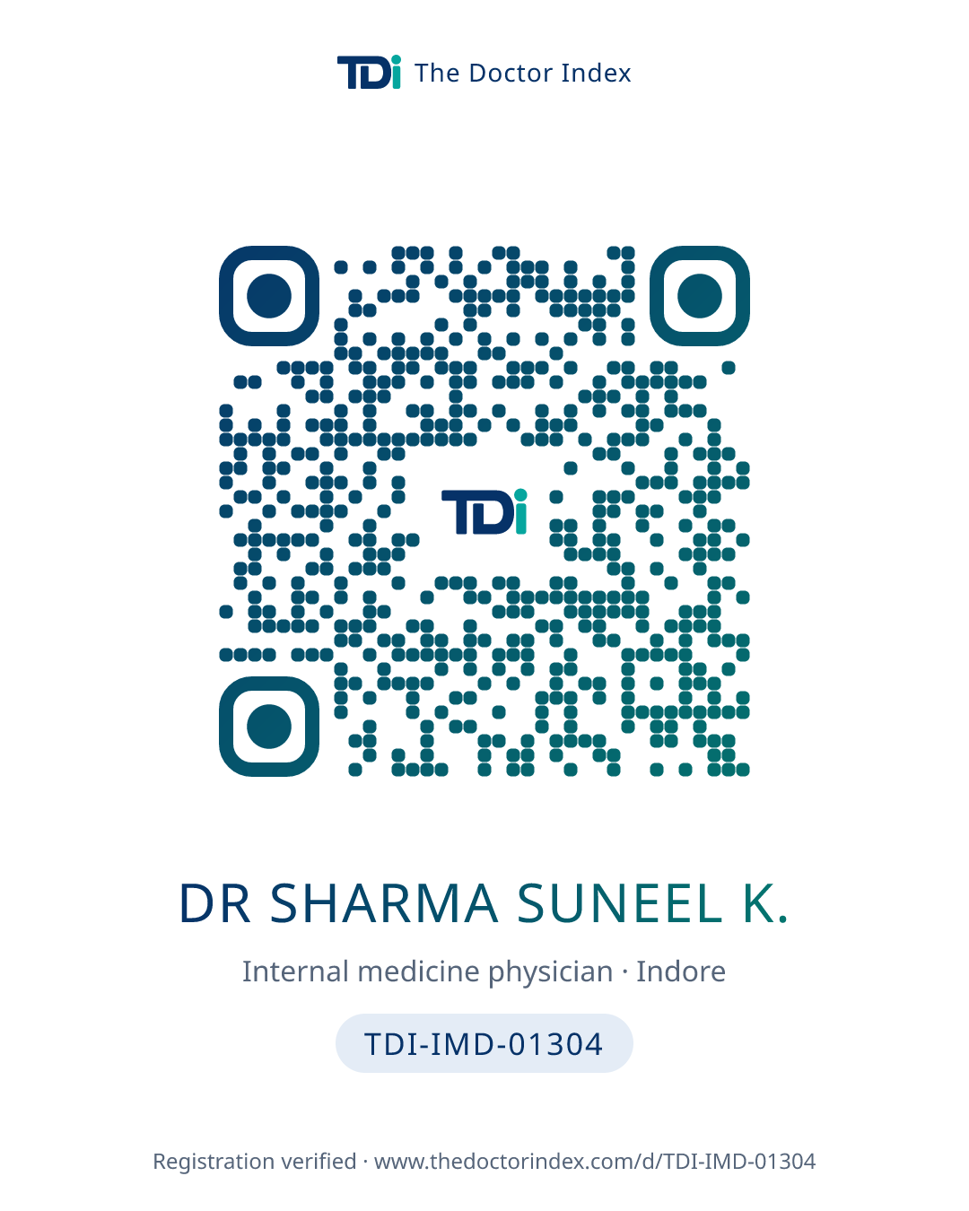 QR card for Dr Sharma Suneel K., TDI-IMD-01304