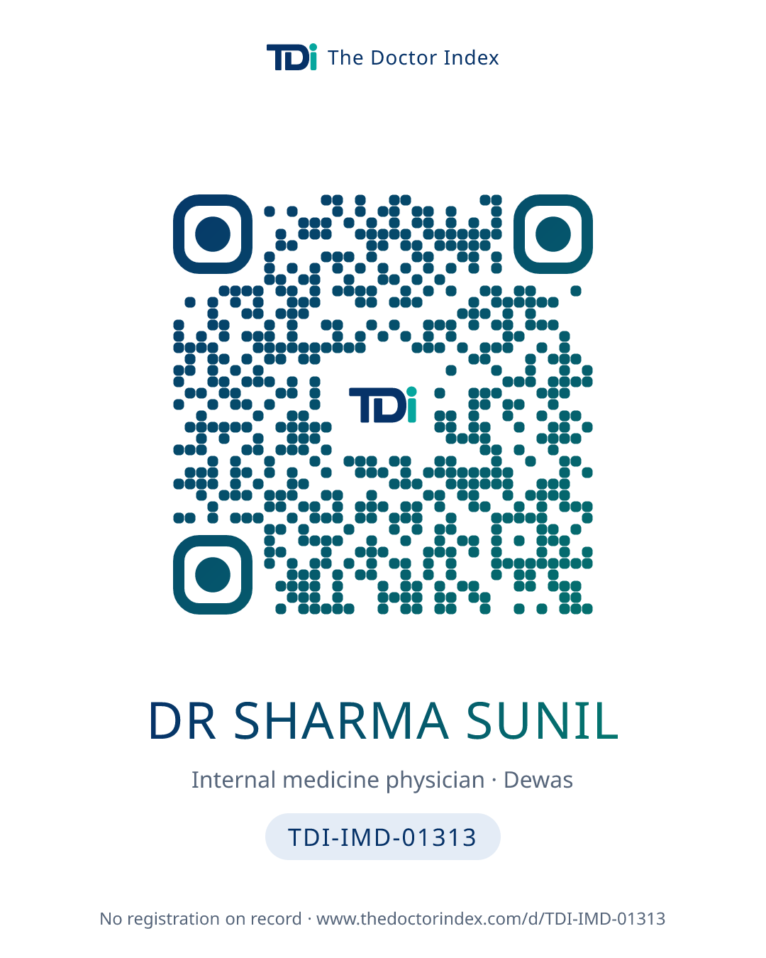 QR card for Dr Sharma Sunil, TDI-IMD-01313
