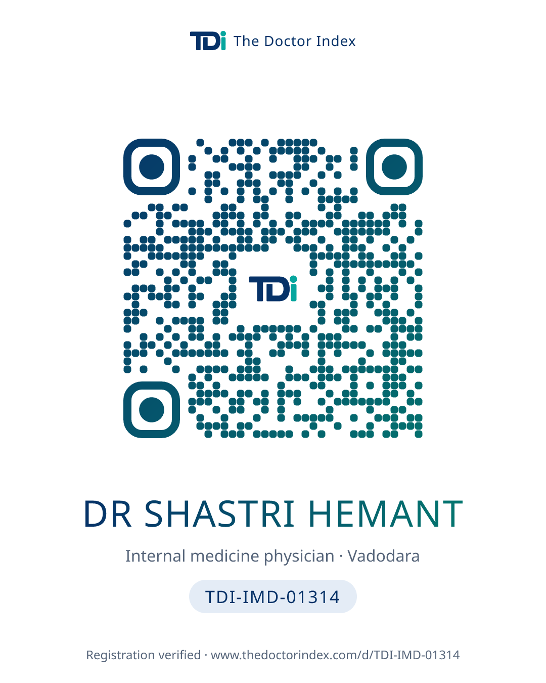 QR card for Dr Shastri Hemant, TDI-IMD-01314
