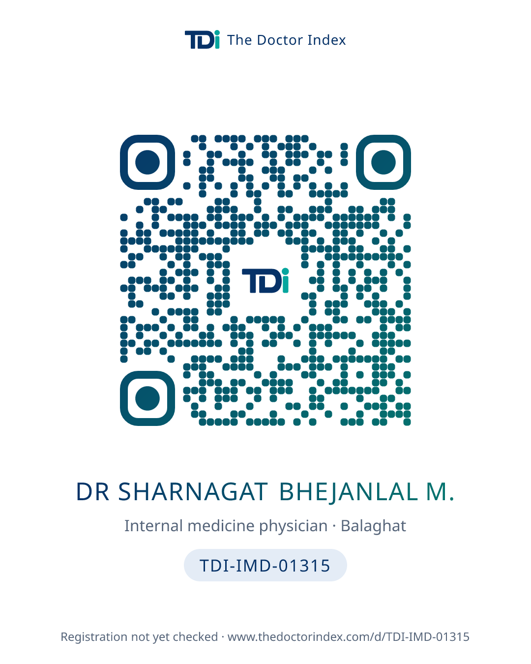 QR card for Dr Sharnagat Bhejanlal M., TDI-IMD-01315