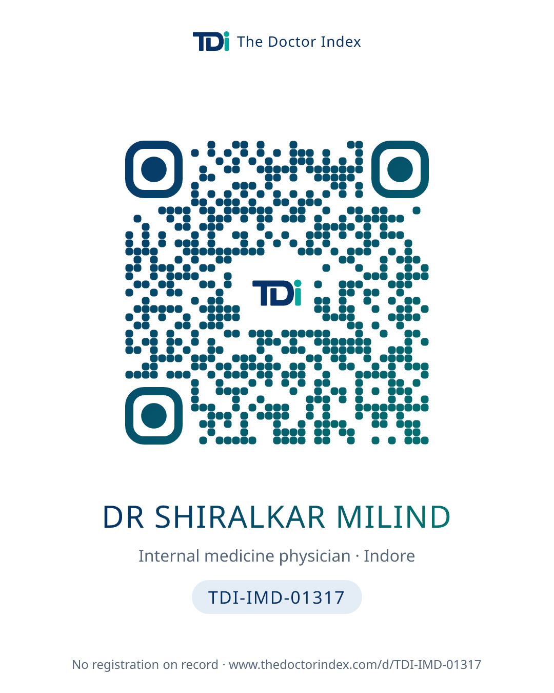 QR card for Dr Shiralkar Milind, TDI-IMD-01317