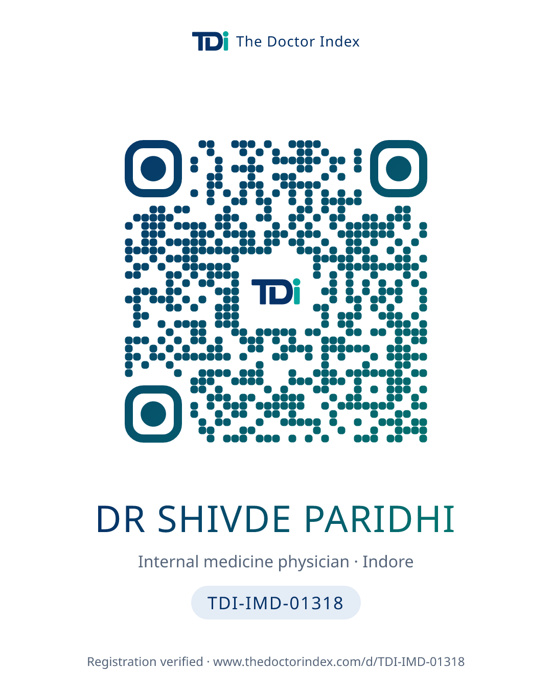 QR card for Dr Shivde Paridhi, TDI-IMD-01318