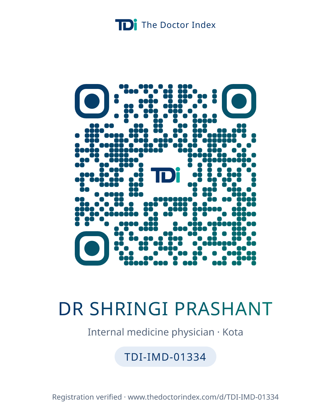 QR card for Dr Shringi Prashant, TDI-IMD-01334
