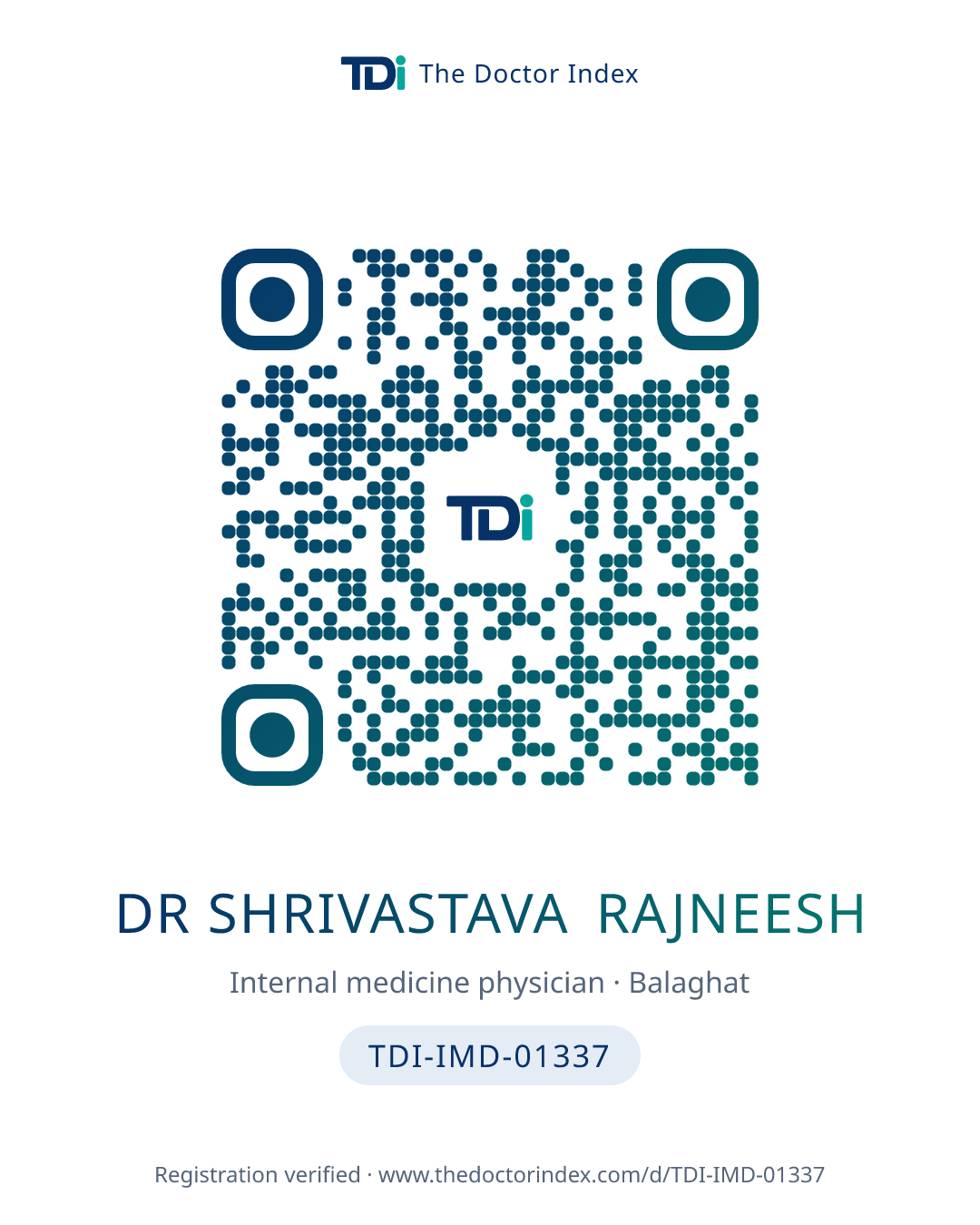 QR card for Dr Shrivastava Rajneesh, TDI-IMD-01337