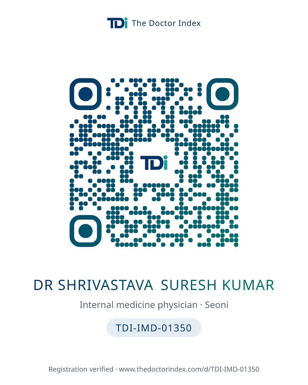 QR card for Dr Shrivastava Suresh Kumar, TDI-IMD-01350