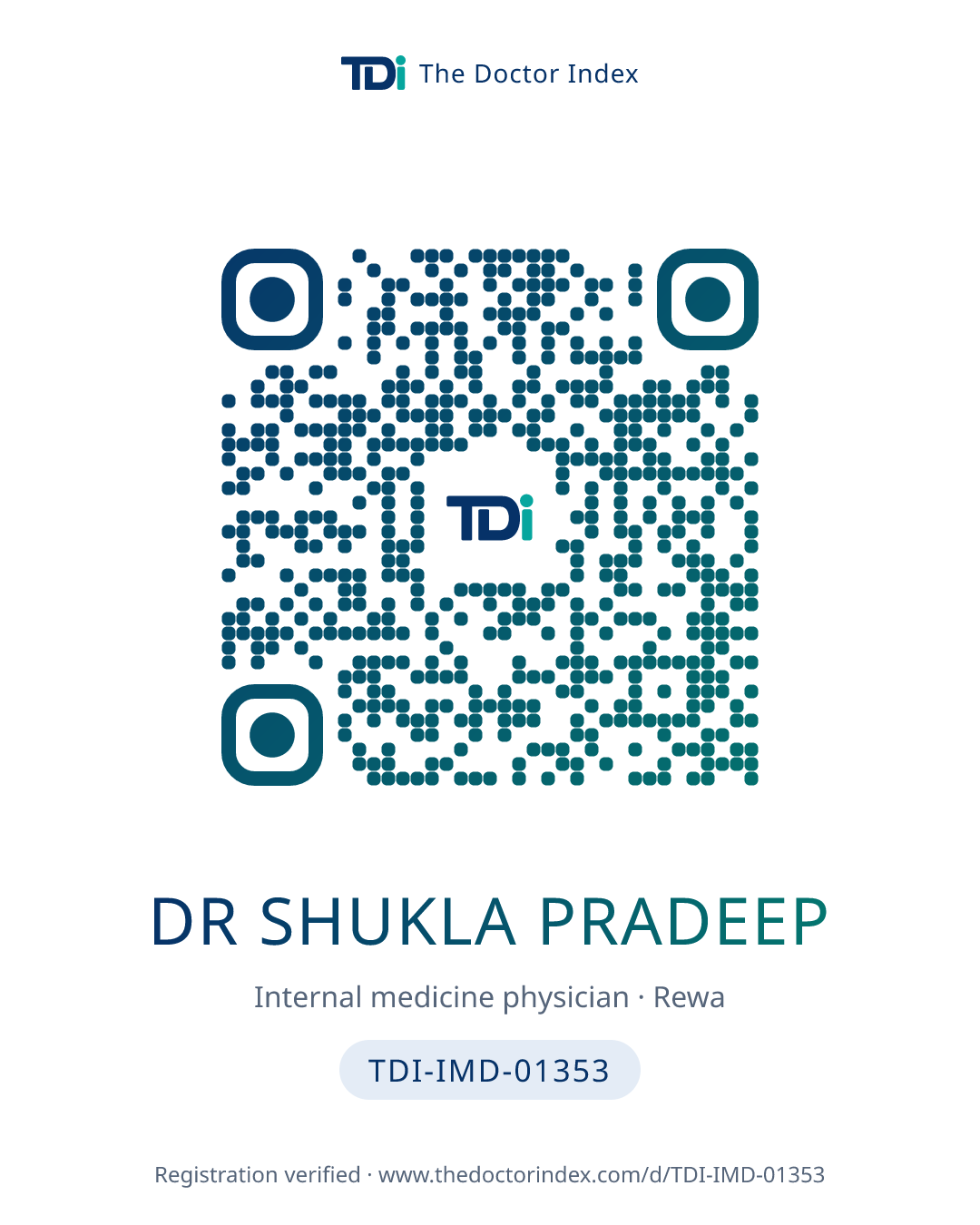 QR card for Dr Shukla Pradeep, TDI-IMD-01353