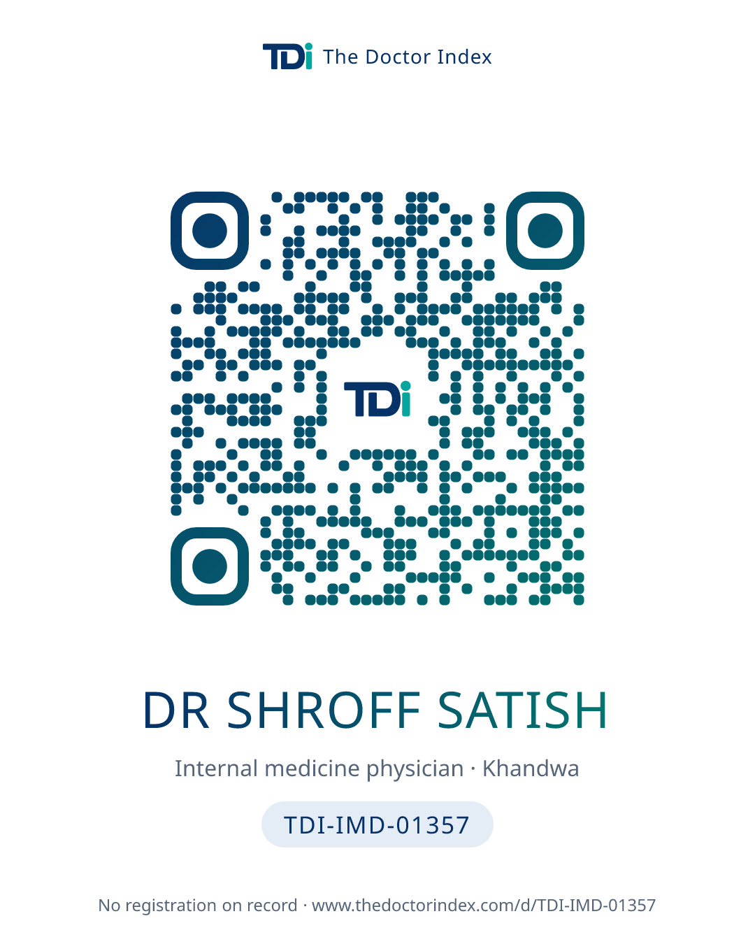 QR card for Dr Shroff Satish, TDI-IMD-01357