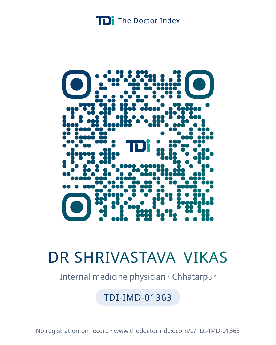 QR card for Dr Shrivastava Vikas, TDI-IMD-01363
