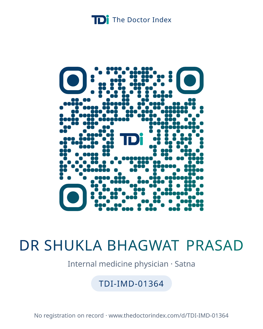 QR card for Dr Shukla Bhagwat Prasad, TDI-IMD-01364