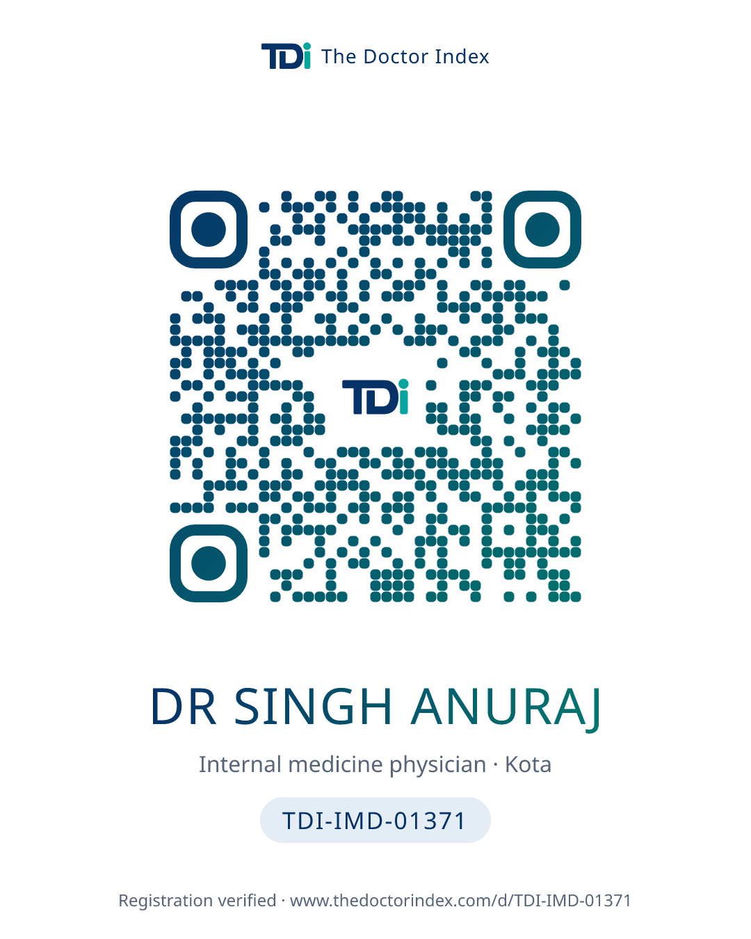QR card for Dr Singh Anuraj, TDI-IMD-01371
