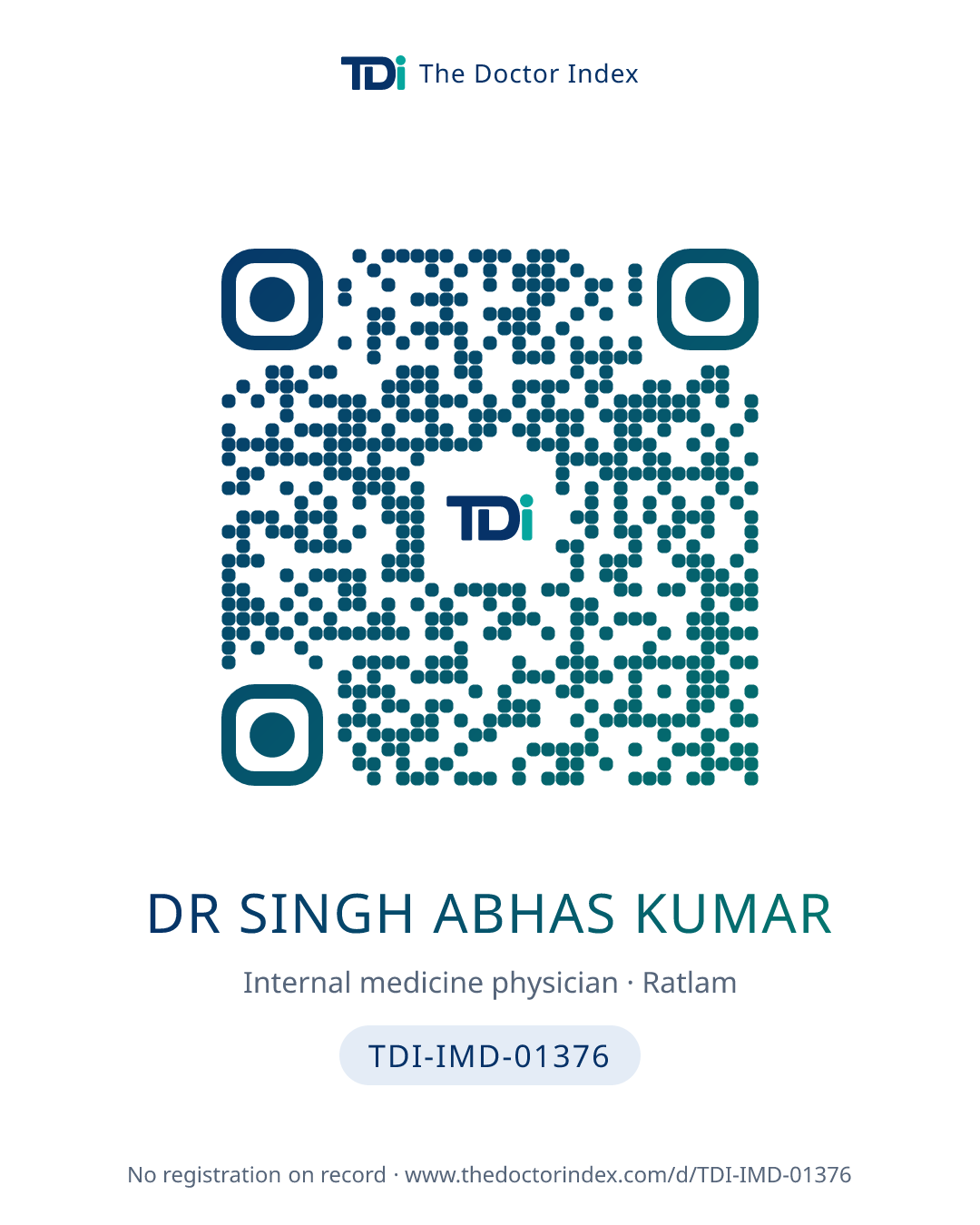 QR card for Dr Singh Abhas Kumar, TDI-IMD-01376