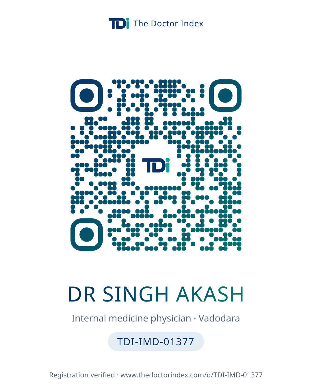 QR card for Dr Singh Akash, TDI-IMD-01377